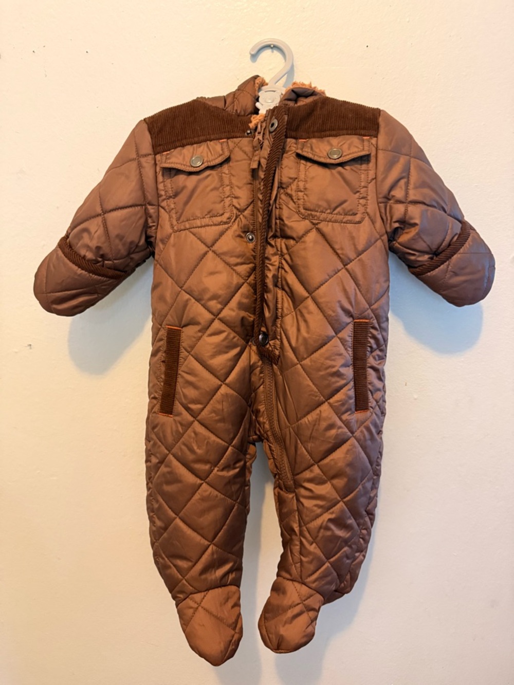 Rothschild Baby Quilted Pram Snowsuit | 6–9 Months | Hooded Winter Bunting Brown